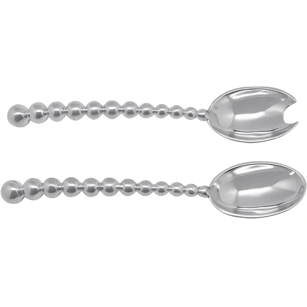 Mariposa Pearled Large Salad Servers, Silver